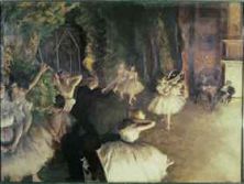 Haga click para ver la imagen ampliada rehearsal of the ballet on stage by degas.jpg